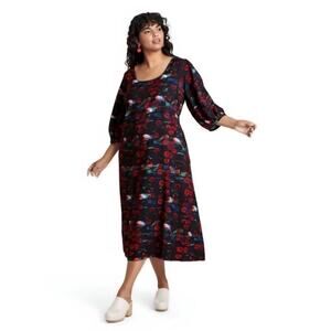 Rachel Comey Womens Kodak Black & Red Floral Puff 3/4 Sleeves Size 8 Midi Dress